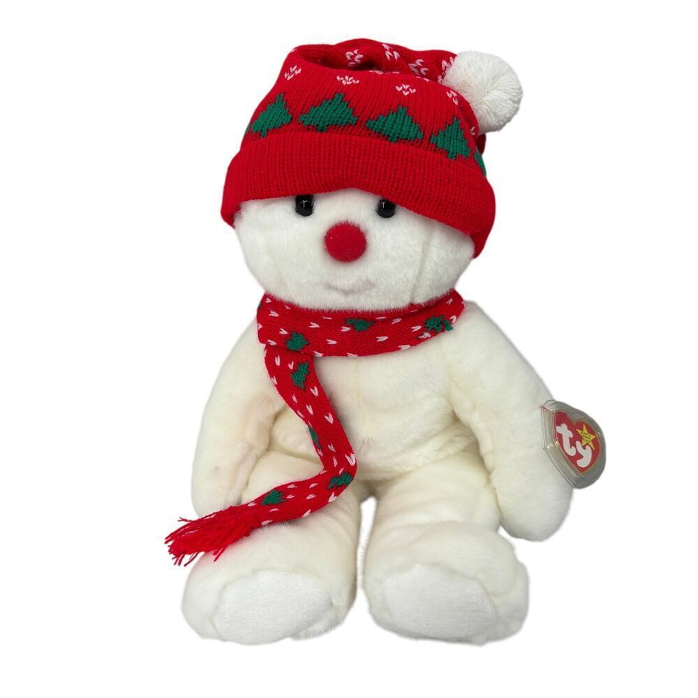 Ty Beanie Buddies Snowboy Snowman Plush White Red Scarf Hat 17 Inch 1999 Vintage